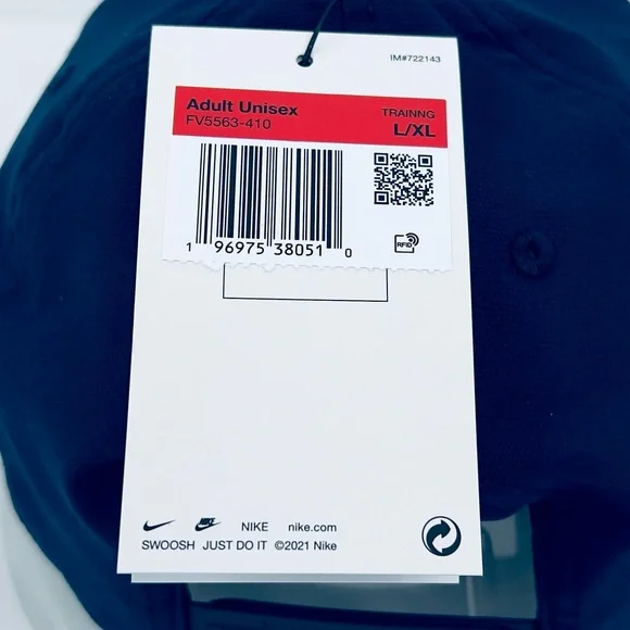NIKE HAT/CAP UNISEX, NAVY BLUE COLOR, UNISEX, ADJ STRAP, WHITE LOGO EMBROIDERED - Picture 13 of 13